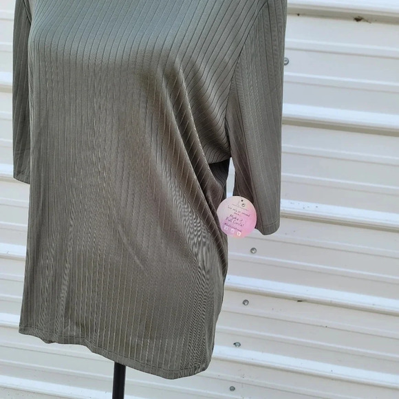 NWT Full Circle Trends Womens Green Short Sleeve Mock Neck Stretch Ribbed Top 2X - Picture 7 of 10